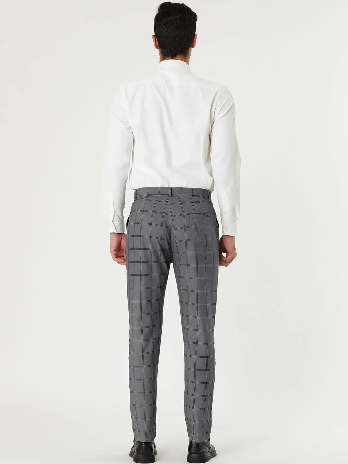 Lars Amadeus Men's Dress Plaid Slim Fit Flat Front Business Pants with Pockets