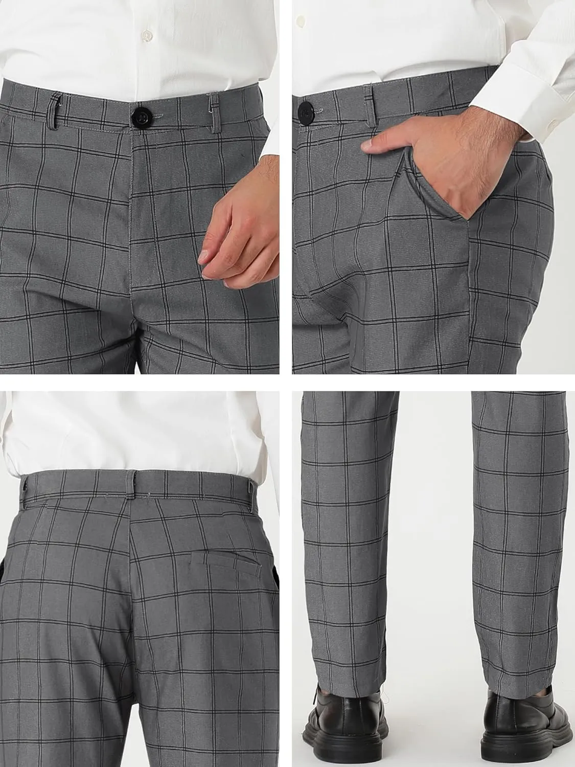 Lars Amadeus Men's Dress Plaid Slim Fit Flat Front Business Pants with Pockets