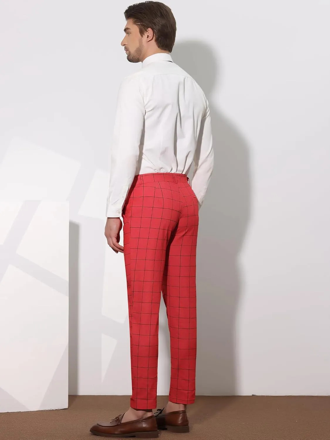 Lars Amadeus Men's Dress Plaid Slim Fit Flat Front Business Pants with Pockets