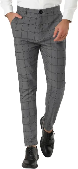 Lars Amadeus Men's Dress Plaid Slim Fit Flat Front Business Pants with Pockets
