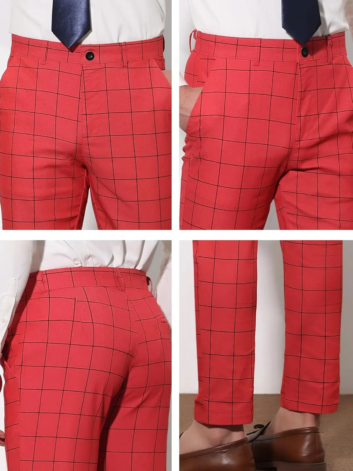 Lars Amadeus Men's Dress Plaid Slim Fit Flat Front Business Pants with Pockets