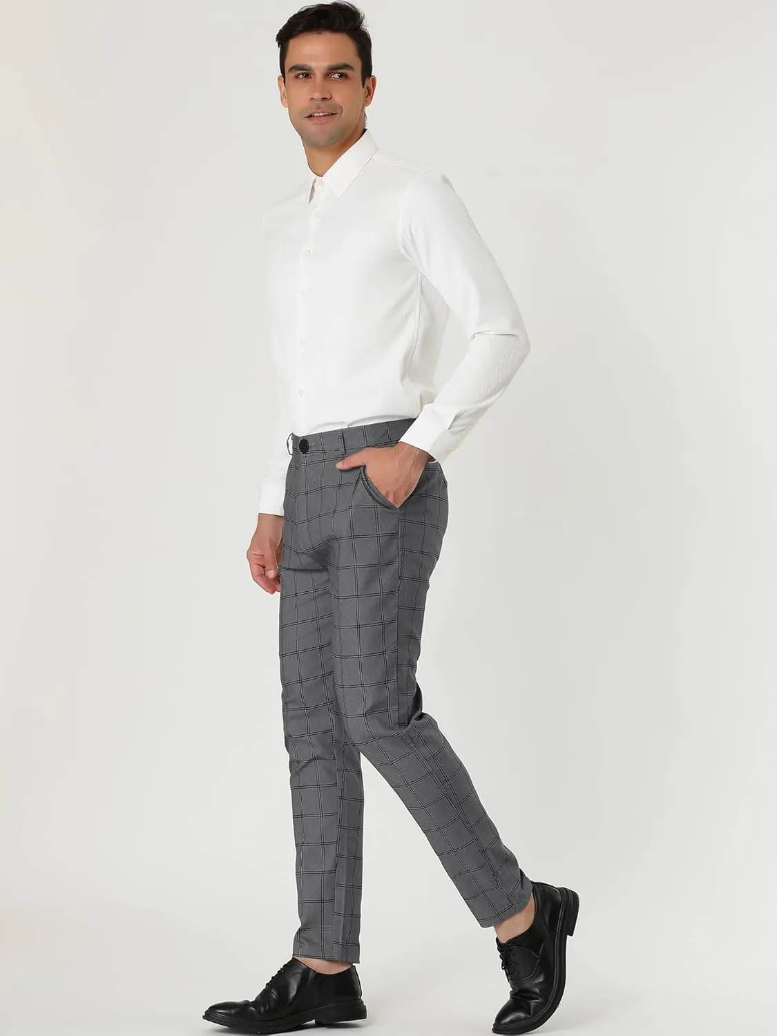 Lars Amadeus Men's Dress Plaid Slim Fit Flat Front Business Pants with Pockets