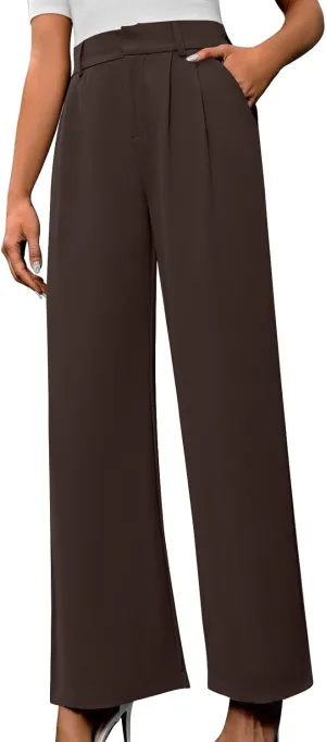 Lastesso Pants for Women Solid Straight Wide Leg Trousers with Pcoekts High Waisted Baggy Business Casual Suit Pants