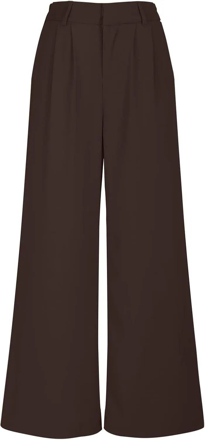 Lastesso Pants for Women Solid Straight Wide Leg Trousers with Pcoekts High Waisted Baggy Business Casual Suit Pants
