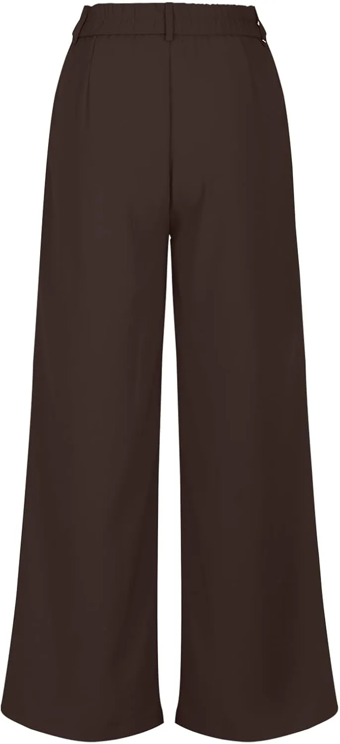 Lastesso Pants for Women Solid Straight Wide Leg Trousers with Pcoekts High Waisted Baggy Business Casual Suit Pants
