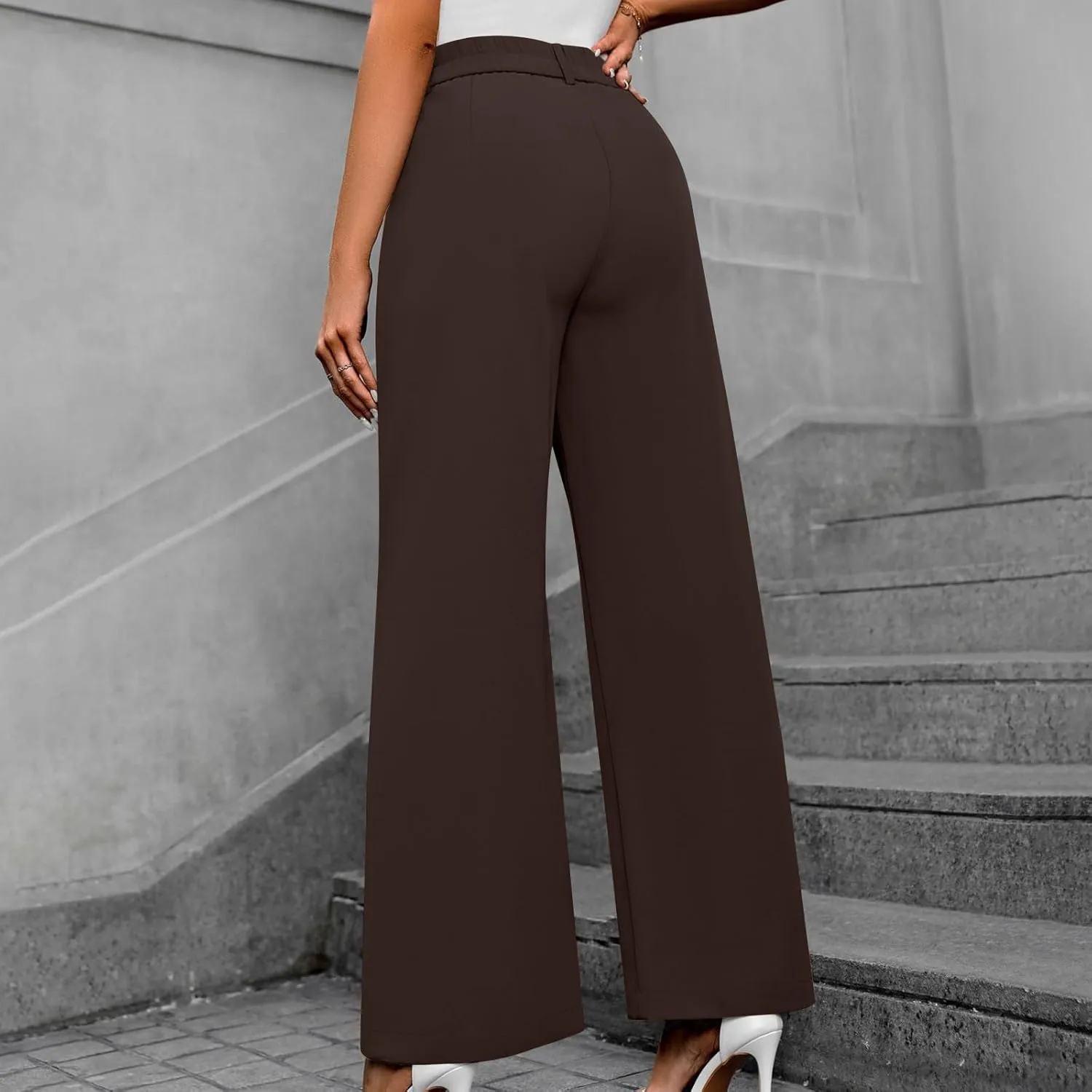 Lastesso Pants for Women Solid Straight Wide Leg Trousers with Pcoekts High Waisted Baggy Business Casual Suit Pants
