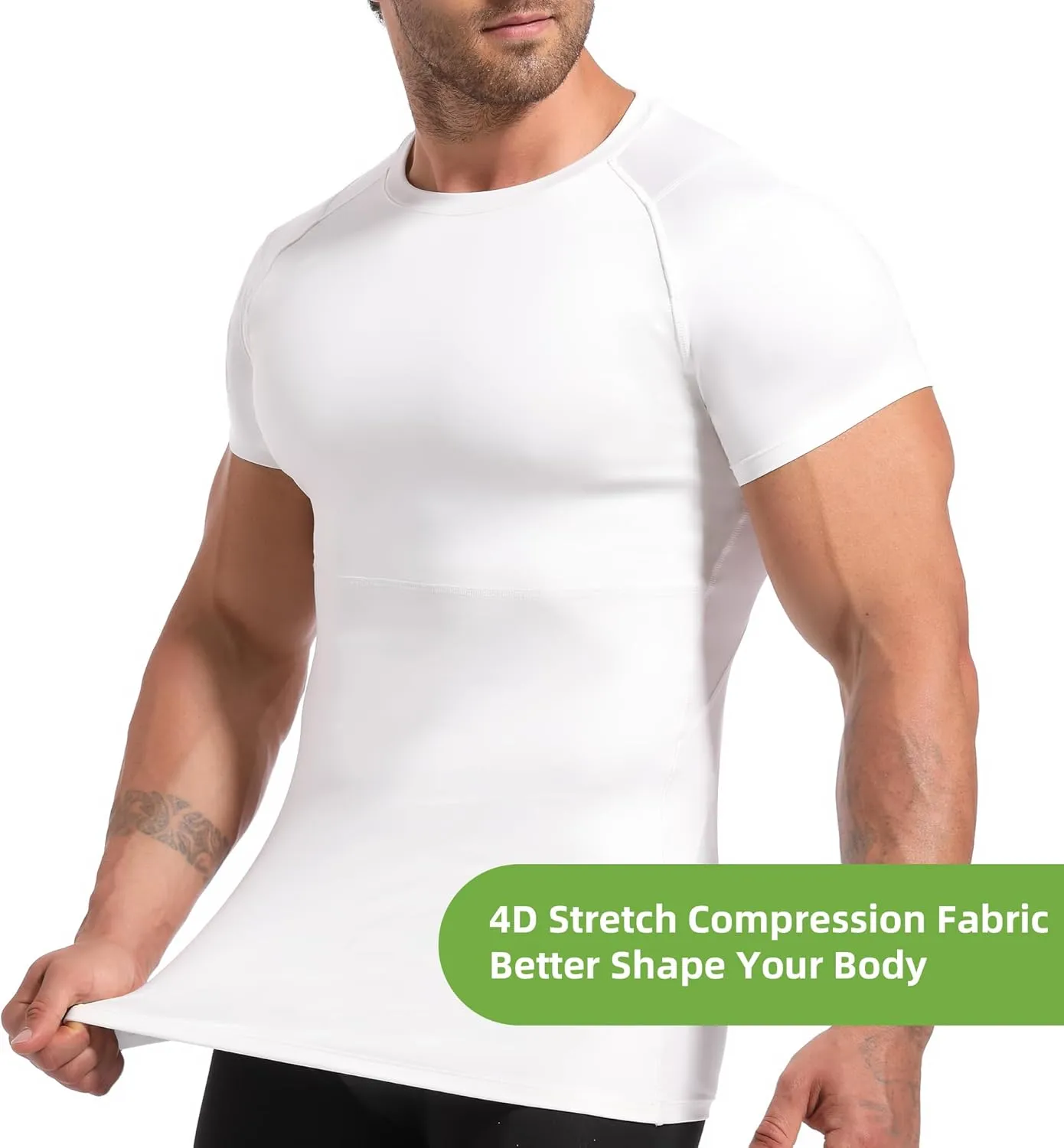 Lgtfy 4D Mens Compression Shirt Short Sleeve, Gynecomastia Tummy Control Back Support Undershirt, Slimming Vest