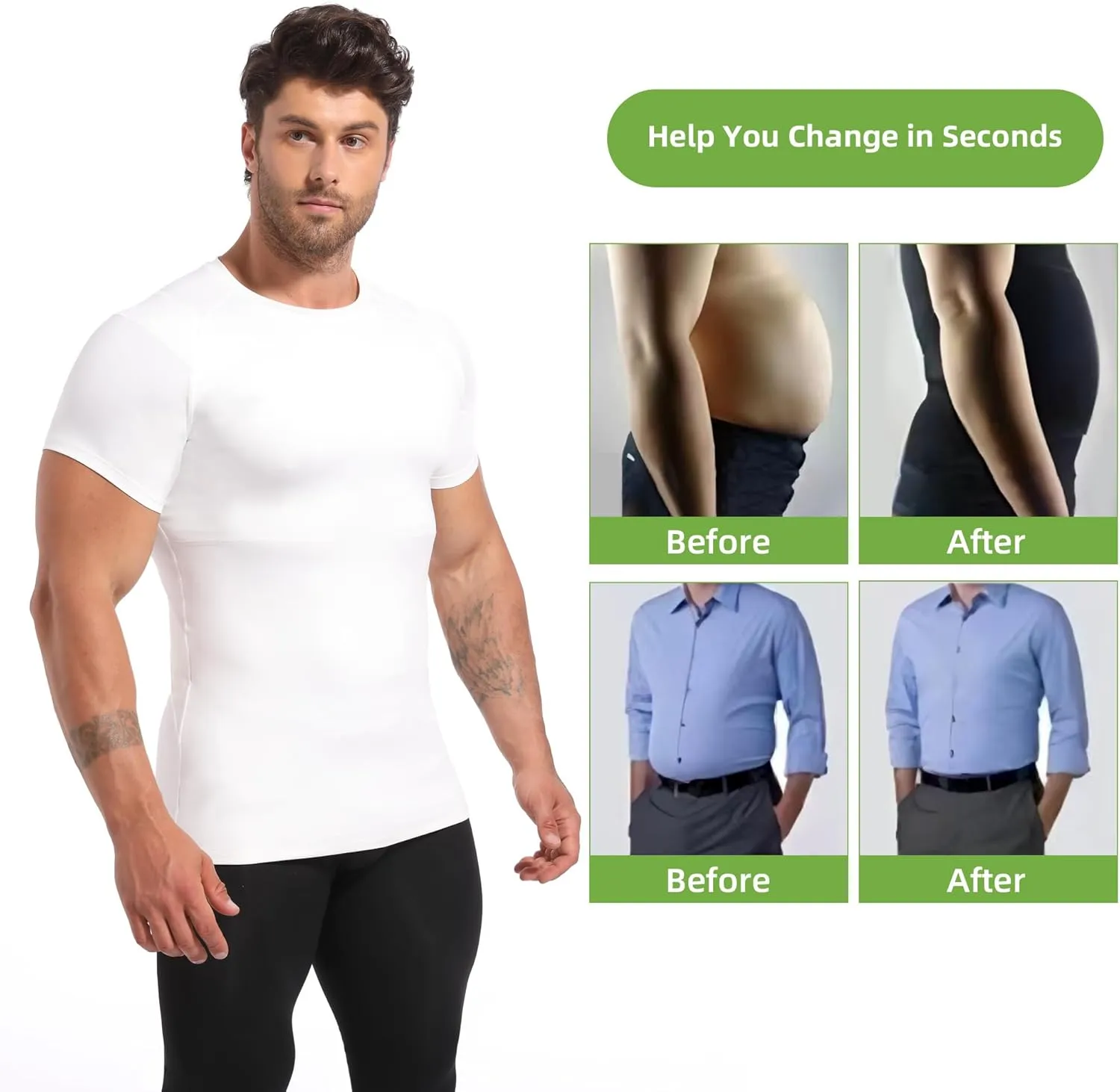 Lgtfy 4D Mens Compression Shirt Short Sleeve, Gynecomastia Tummy Control Back Support Undershirt, Slimming Vest
