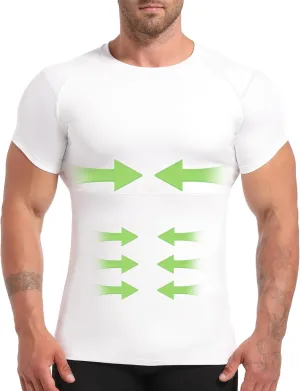 Lgtfy 4D Mens Compression Shirt Short Sleeve, Gynecomastia Tummy Control Back Support Undershirt, Slimming Vest
