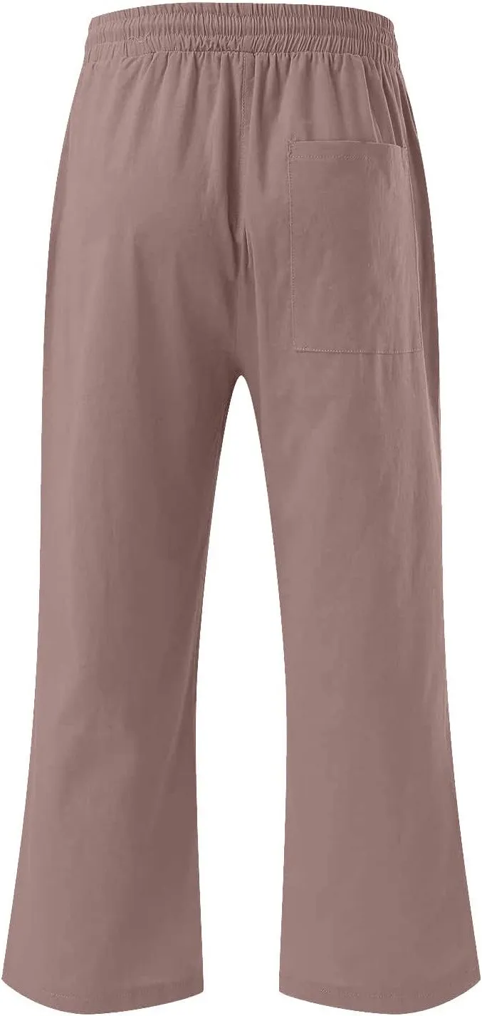 Linen Capri Pants for Women Casual 2025 Summer Drawstring Elastic High Waist Capris Wide Leg Cropped Trousers