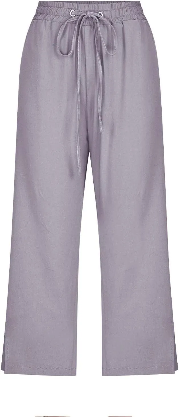 Linen Pants for Women 2025 Cotton Linen Elastic Seven Pants Beach Casual Pants Linen Trousers with Side Pockets