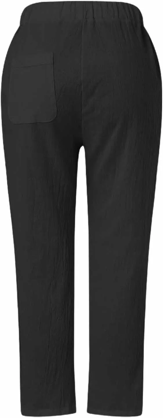 Linen Pants for Women 2025 Summer High Waist Elastic Straight Leg Lounge Pant Casual Loose Beach Lightweight Trousers