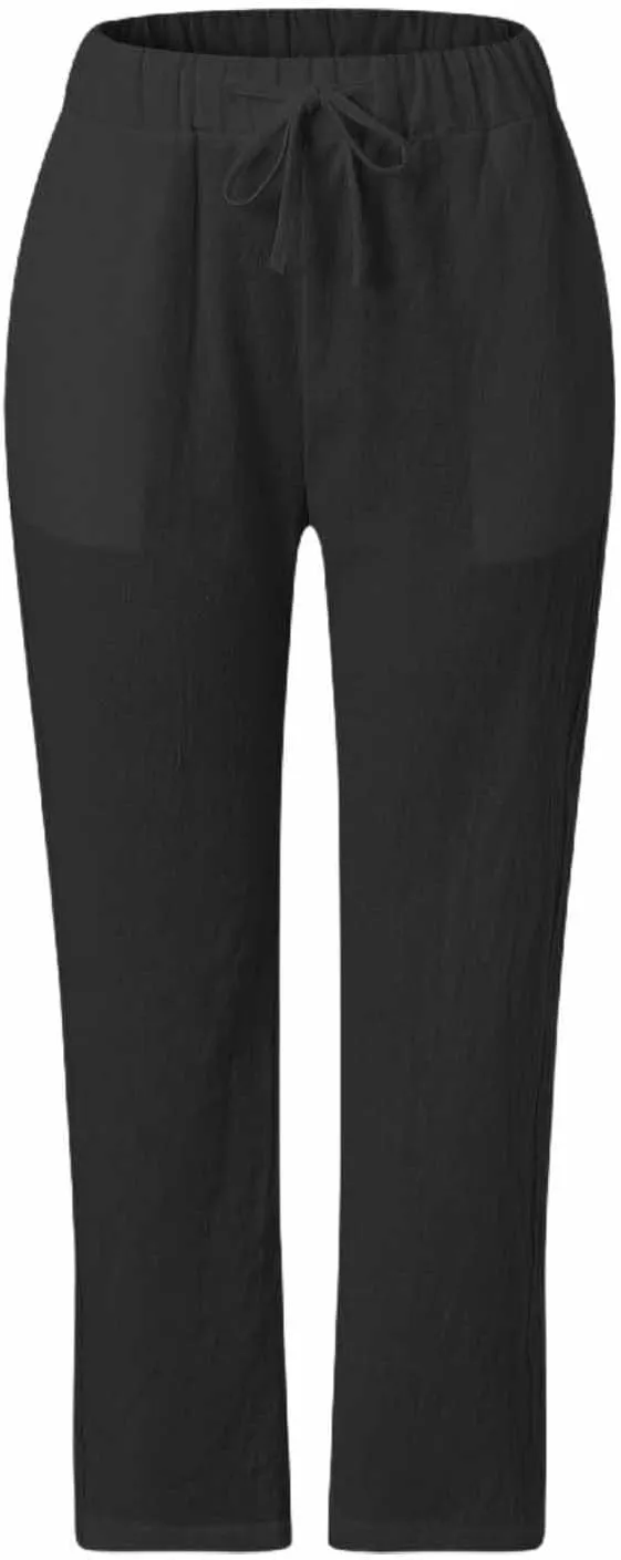 Linen Pants for Women 2025 Summer High Waist Elastic Straight Leg Lounge Pant Casual Loose Beach Lightweight Trousers