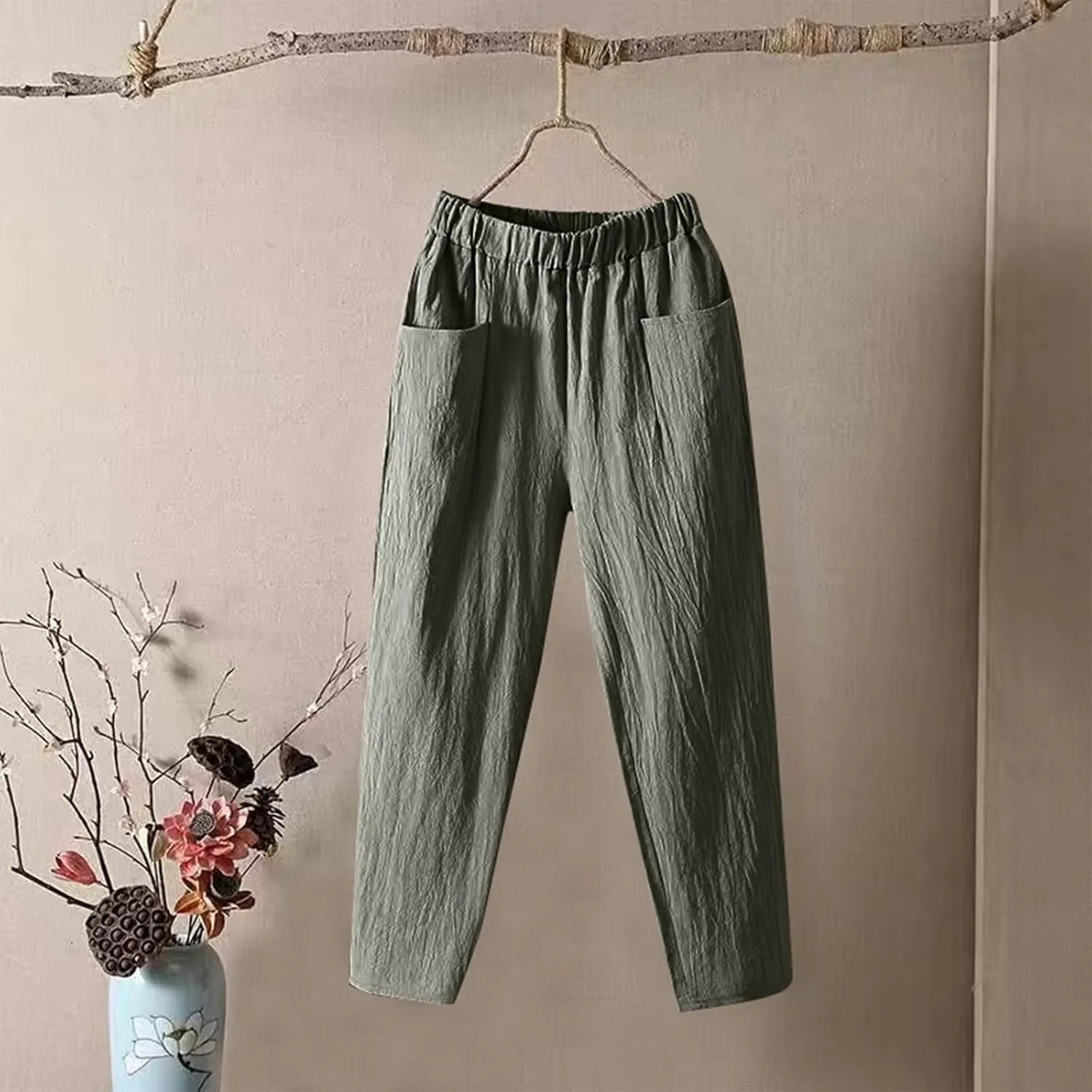 Linen Pants for Women, Clothes Casual Pants Linen Straight Leg Peasant Women