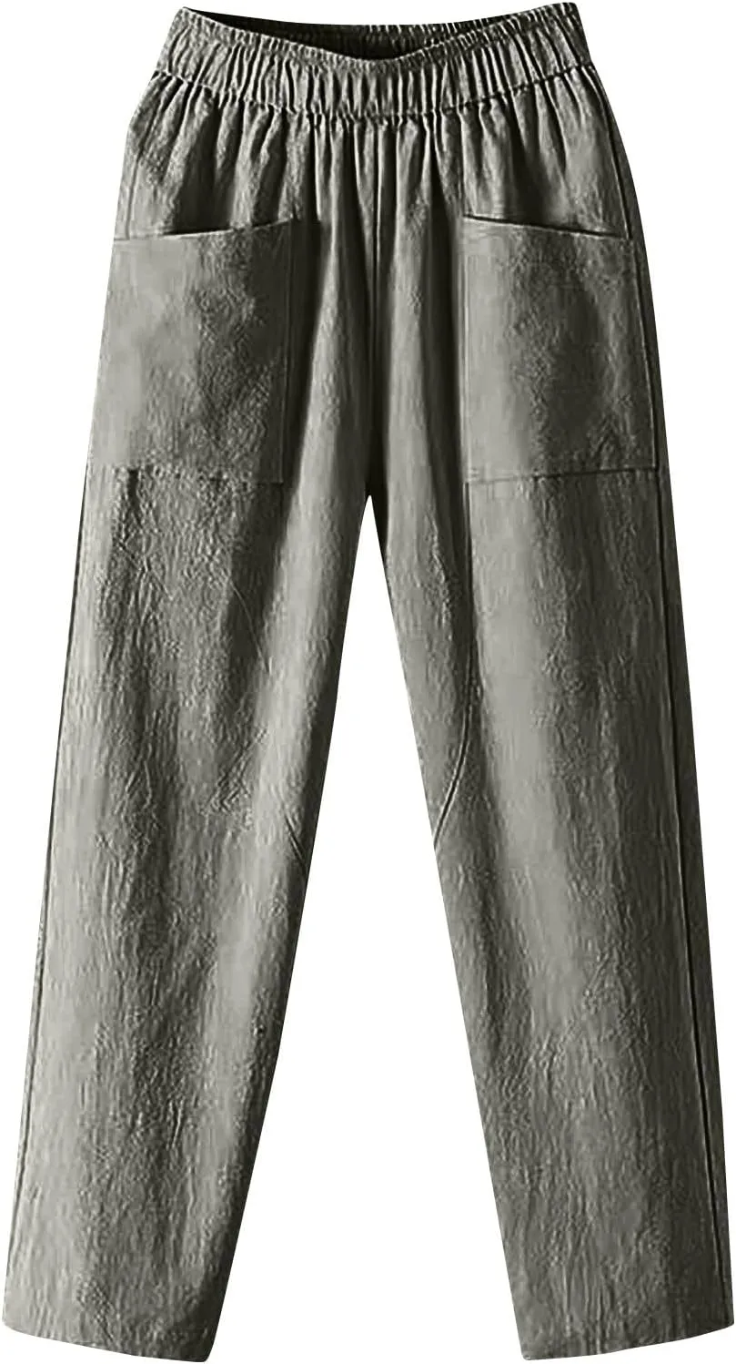 Linen Pants for Women, Clothes Casual Pants Linen Straight Leg Peasant Women