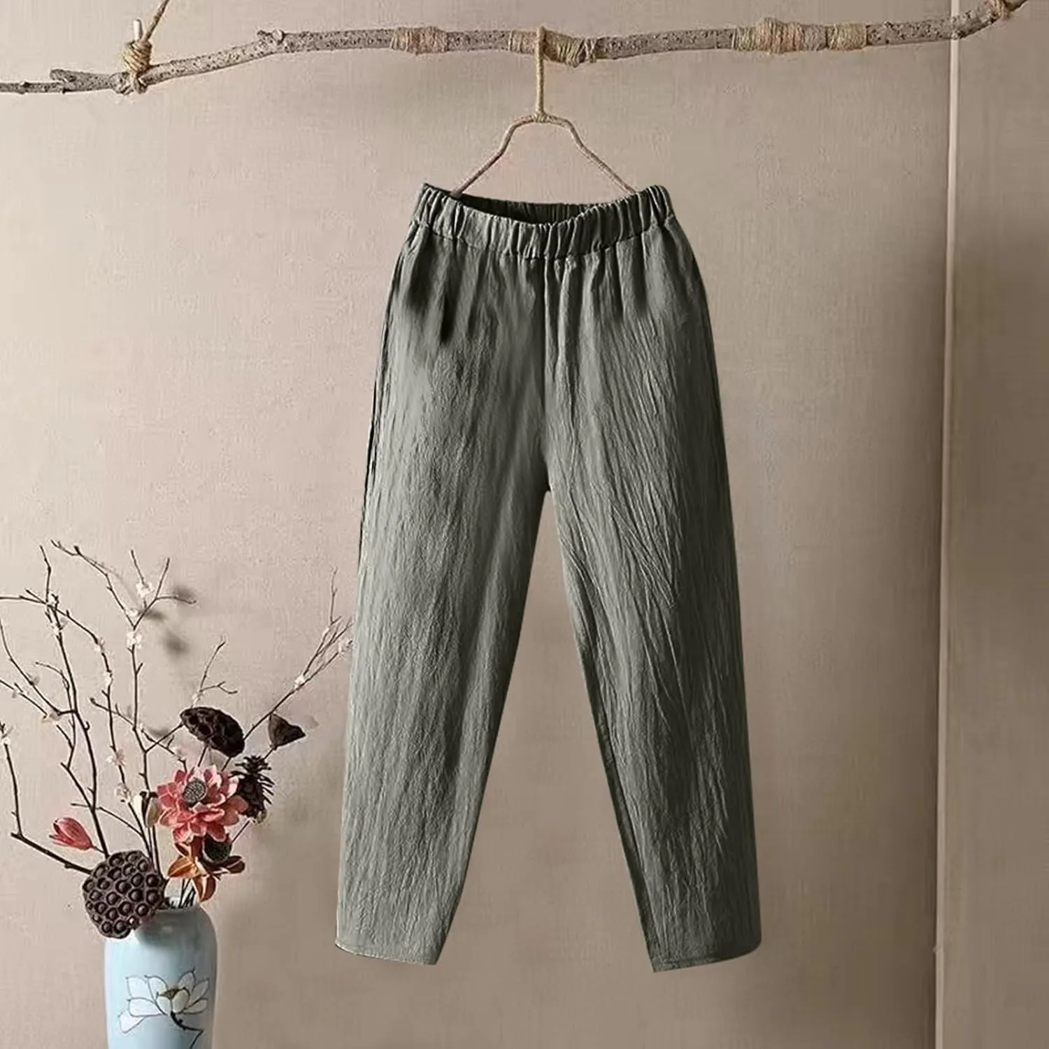 Linen Pants for Women, Clothes Casual Pants Linen Straight Leg Peasant Women