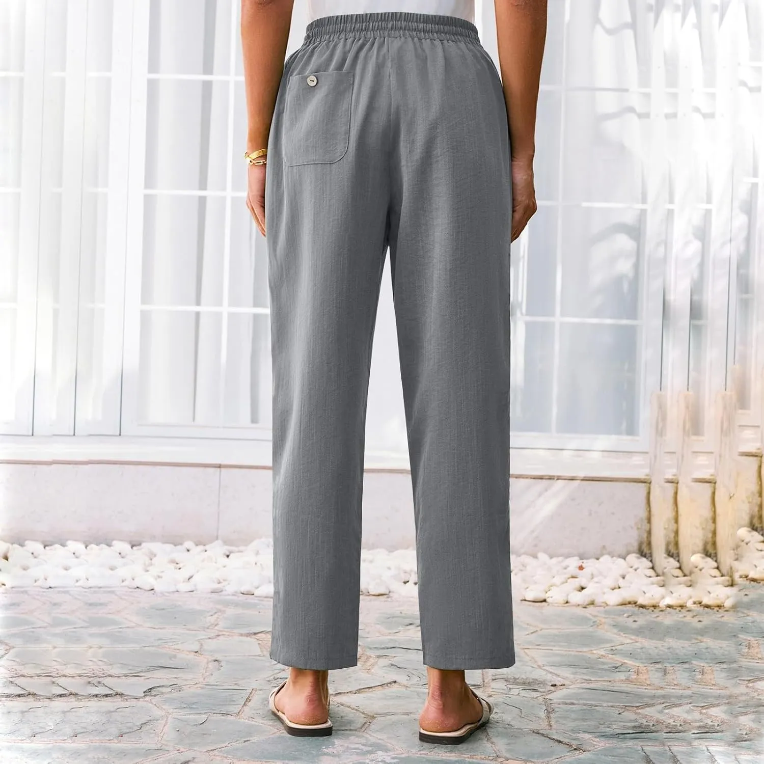 Linen Pants for Women, Linen Casual Pants Straight Leg Plus Size Peasant