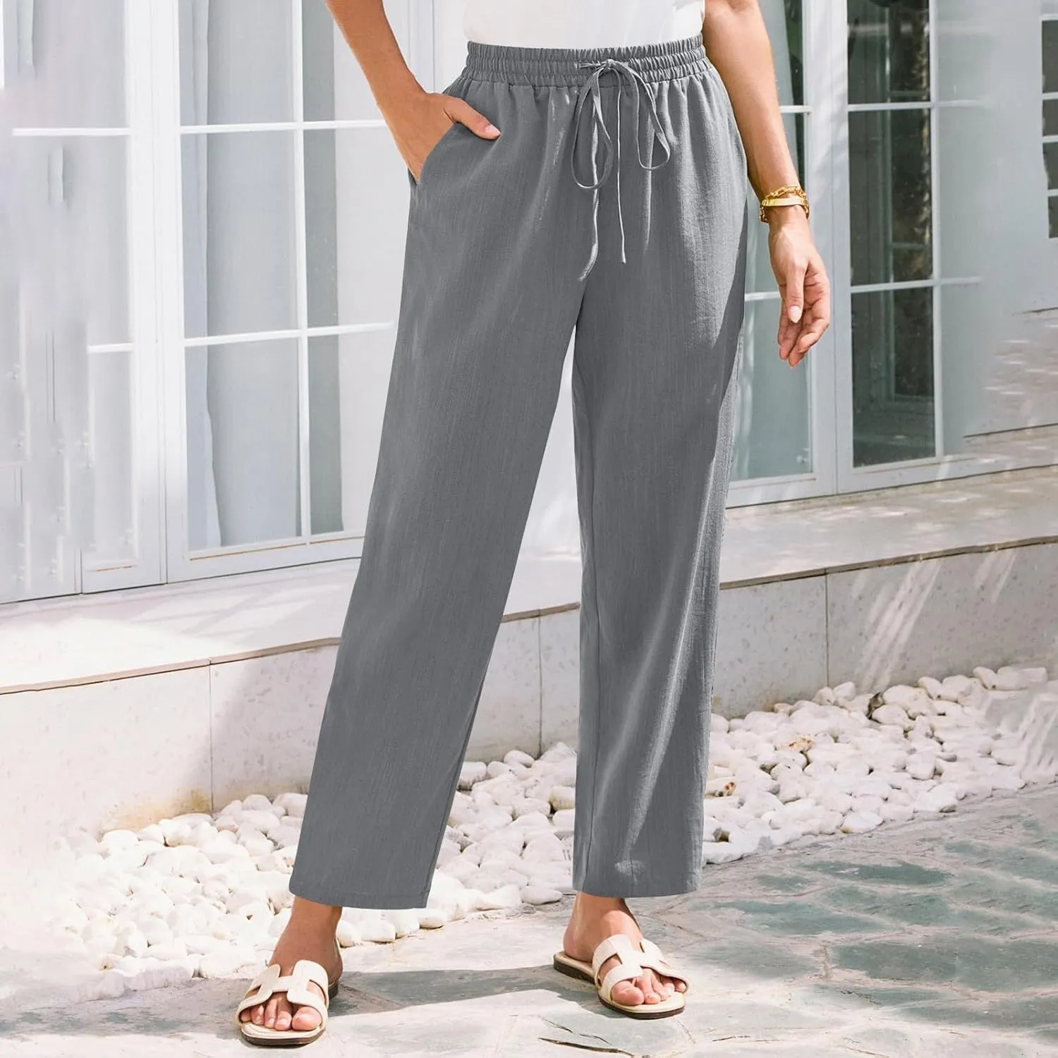 Linen Pants for Women, Linen Casual Pants Straight Leg Plus Size Peasant