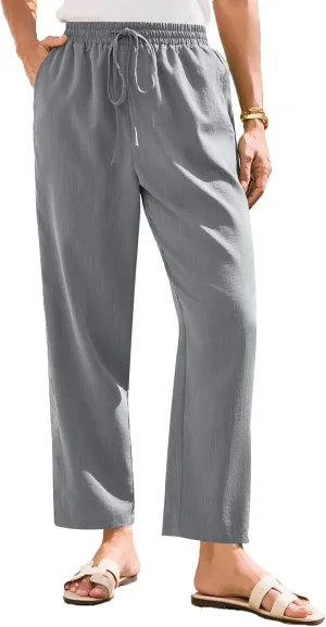 Linen Pants for Women, Linen Casual Pants Straight Leg Plus Size Peasant
