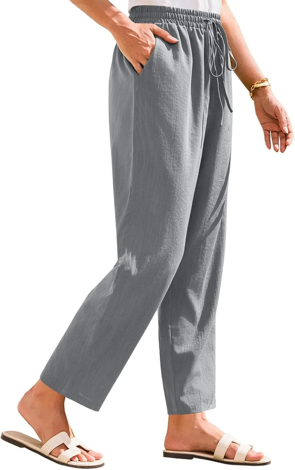 Linen Pants for Women, Linen Casual Pants Straight Leg Plus Size Peasant