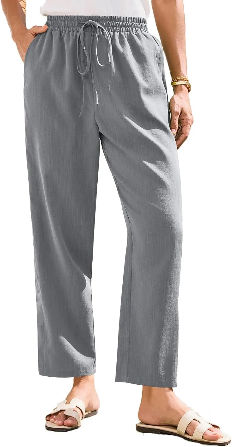 Linen Pants for Women, Linen Casual Pants Straight Leg Plus Size Peasant