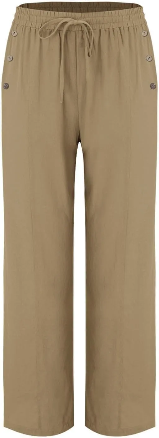 Linen Pants for Women Summer Elastic Waisted Wide Leg Palazzo Drawsting Pants Loose Beach Vacation Trousers