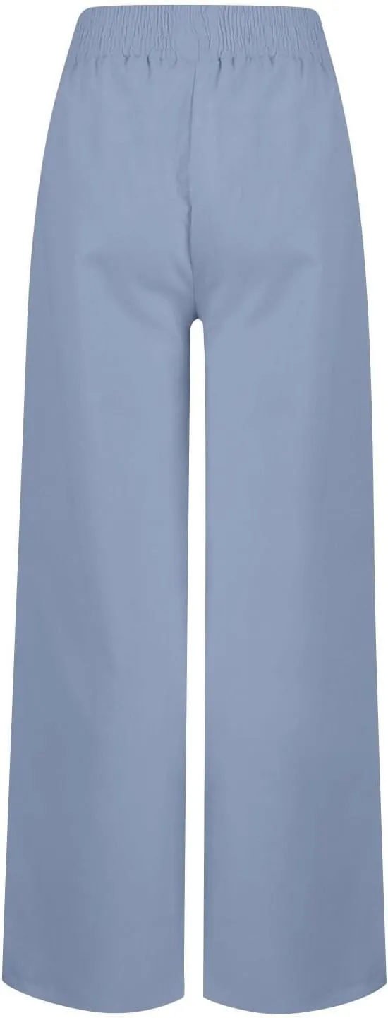 Linen Pants Women, Yoga Beach Wide Leg Palazzo Pants Tall High Waisted Pull On Stretch Waist Lounge Trousers Slacks