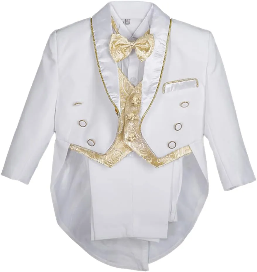 Lito Angels Baby Boys' Jacquard Classic Tuxedo Suit Formal Suits Wedding Outfit 5 Piece Set 015