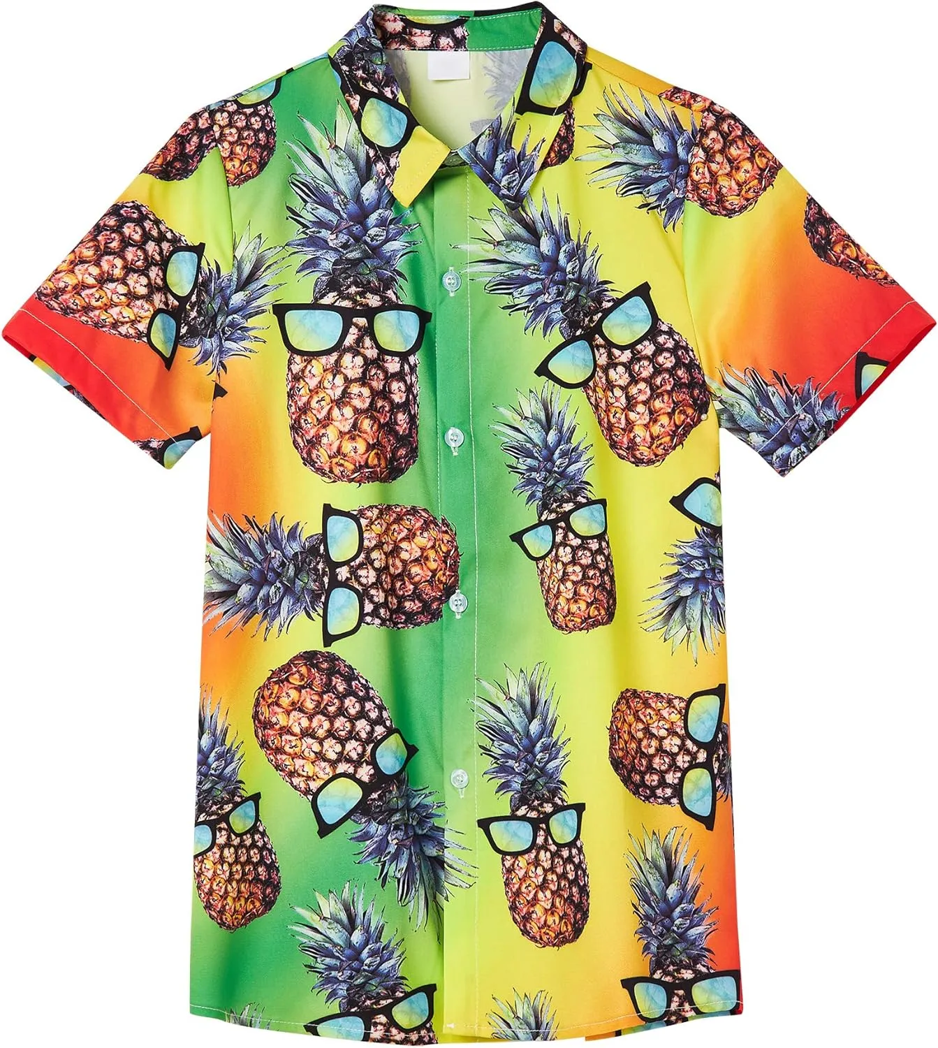Little & Big Boy's Button Down Hawaiian Shirts Short Sleeve Cool Cartoon Print Dress Tops T-Shirt for Kids 7-14T