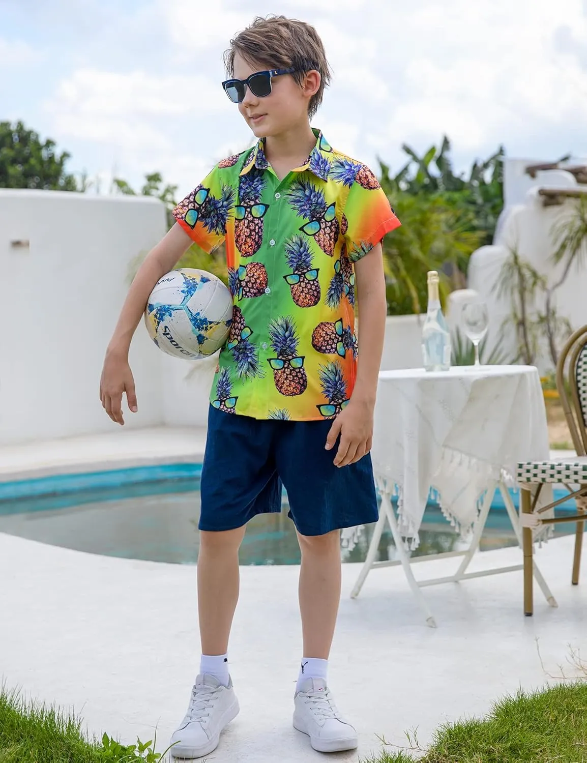Little & Big Boy's Button Down Hawaiian Shirts Short Sleeve Cool Cartoon Print Dress Tops T-Shirt for Kids 7-14T