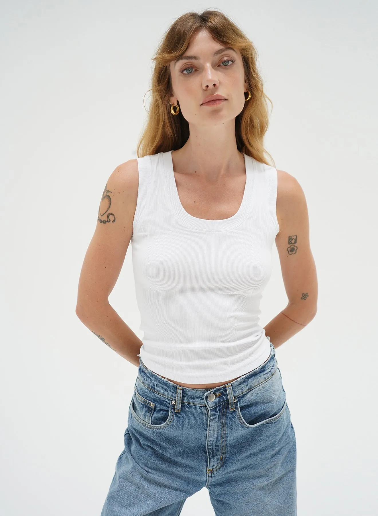 LnA Deep U Ribbed Tank - White