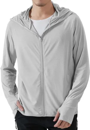 Locachy Men's UPF 50  Sun Protection Outdoor Lightweight Full Zip Hoodie Jacket Long Sleeve Fishing Hiking Performance Shirt