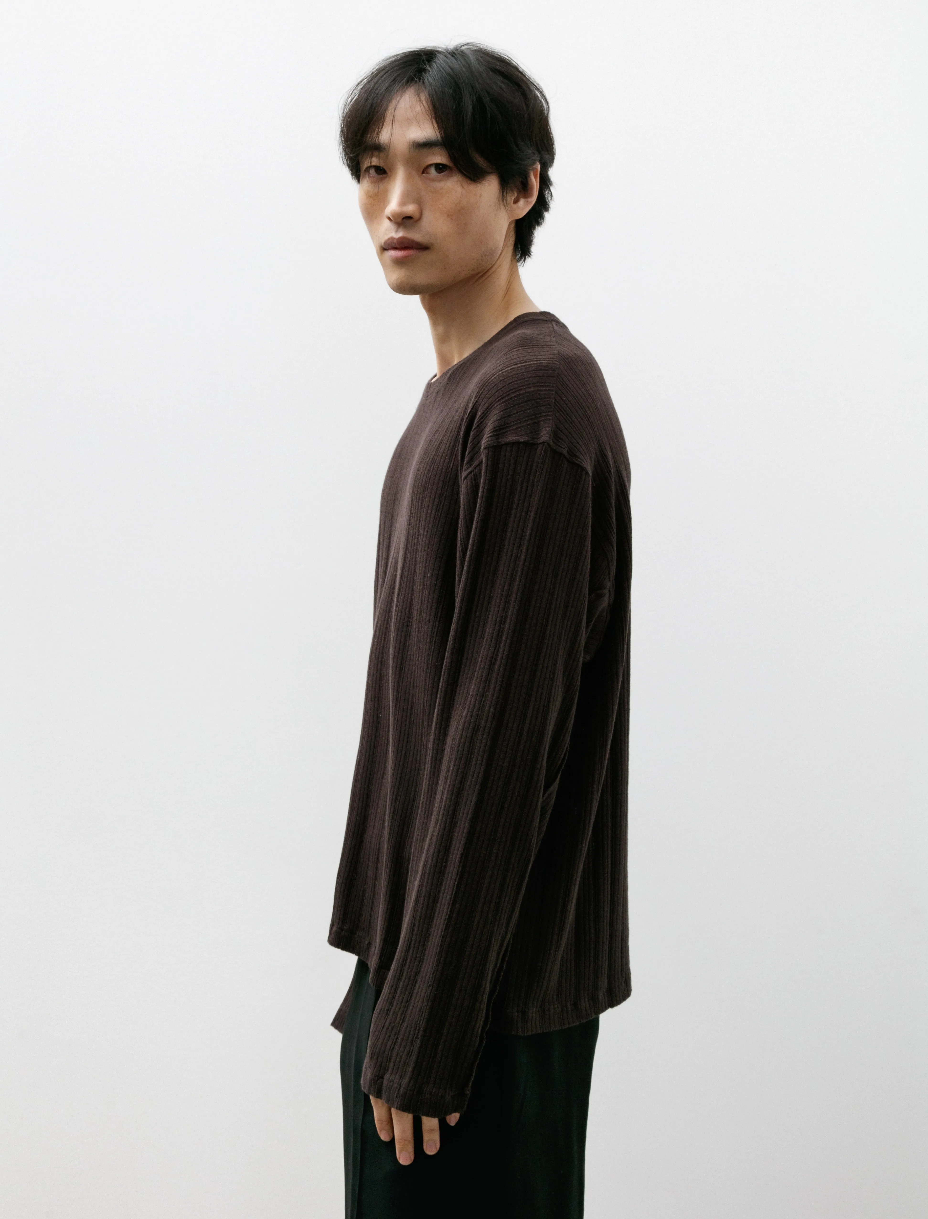 LS Round Neck Brown Rib