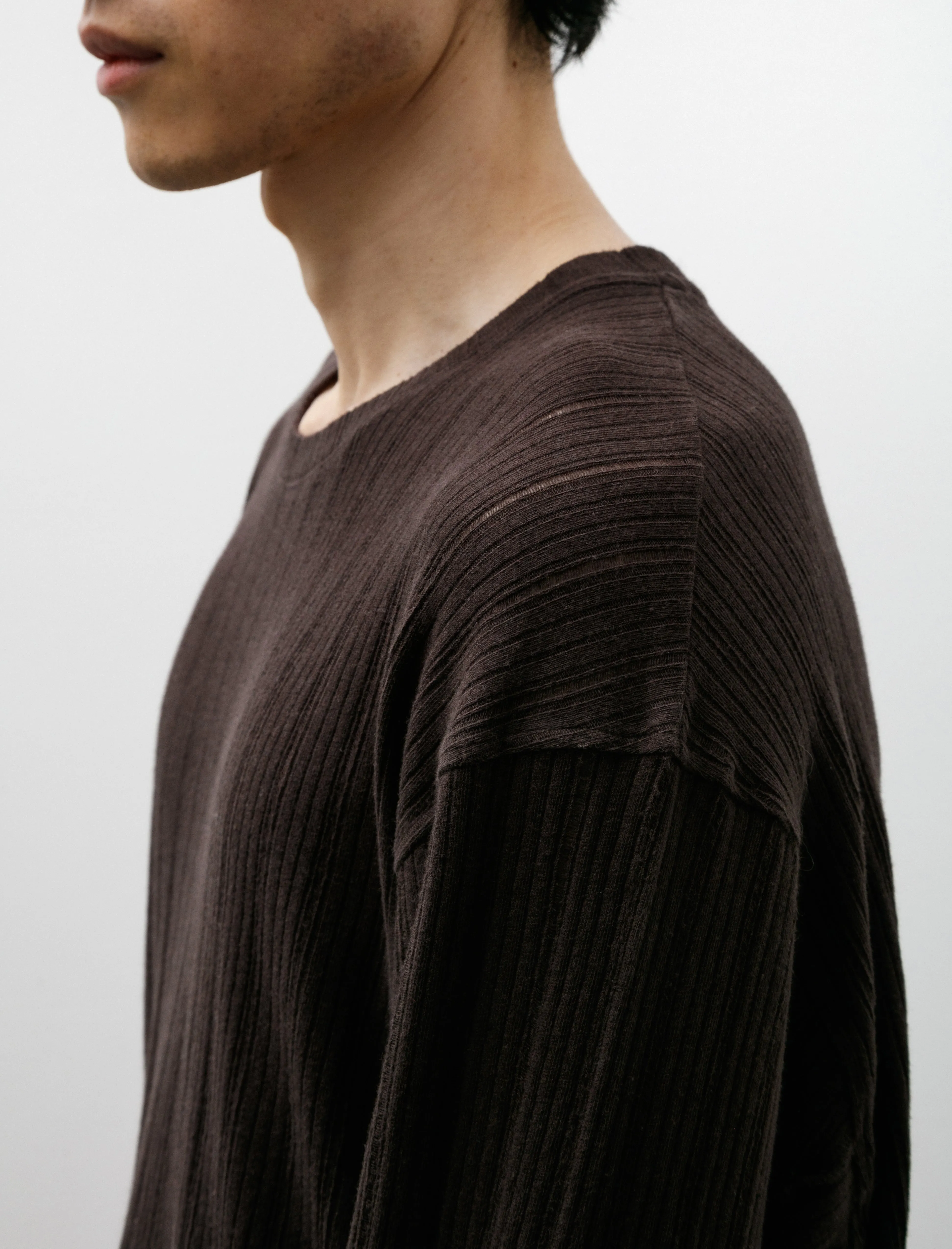 LS Round Neck Brown Rib