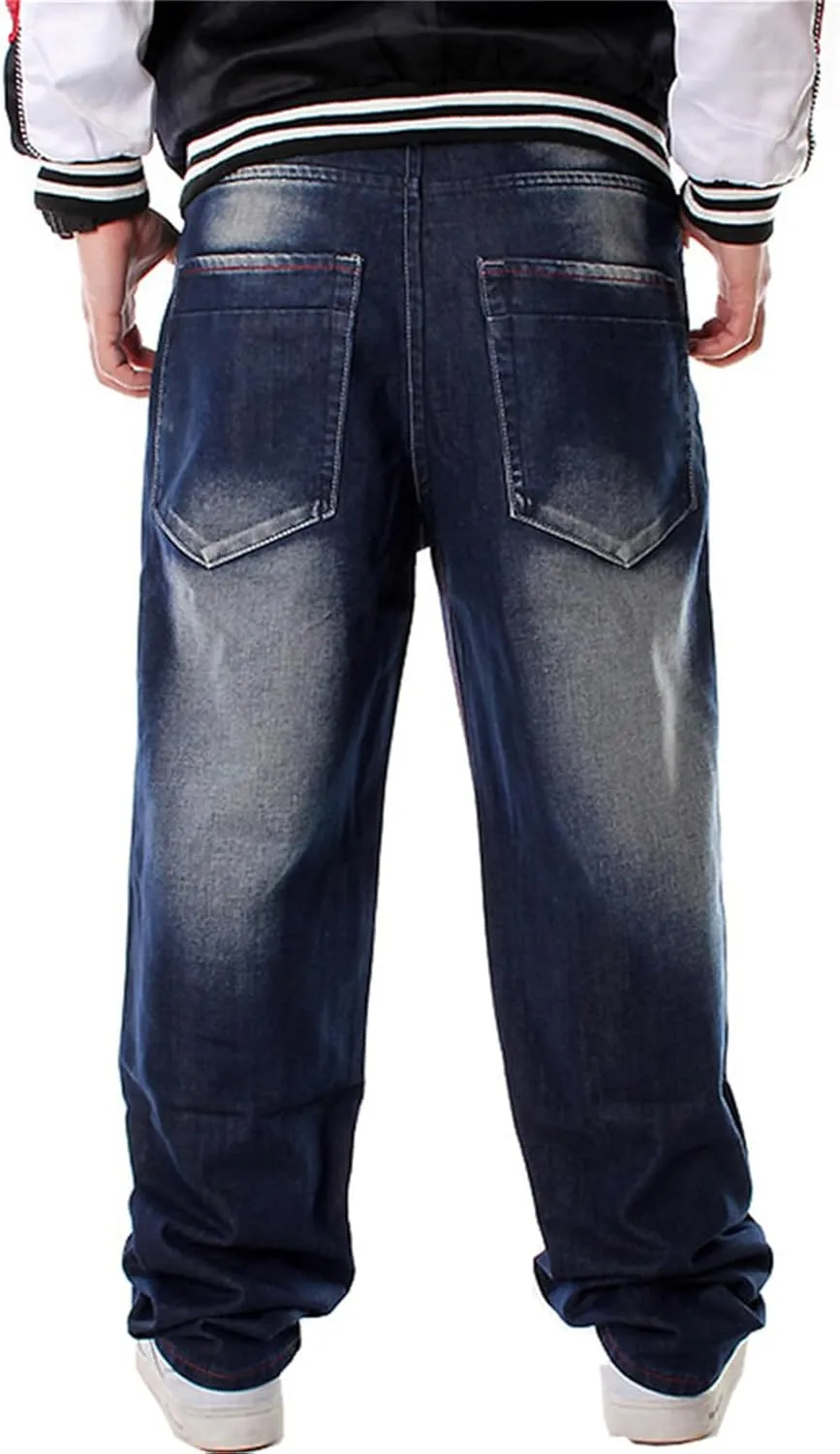 LUOBANIU Men's Y2K Hip Hop Style Baggy Jeans Denim Loose Fit Vintage Embroidered Dance Skateboard Pants
