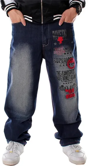 LUOBANIU Men's Y2K Hip Hop Style Baggy Jeans Denim Loose Fit Vintage Embroidered Dance Skateboard Pants