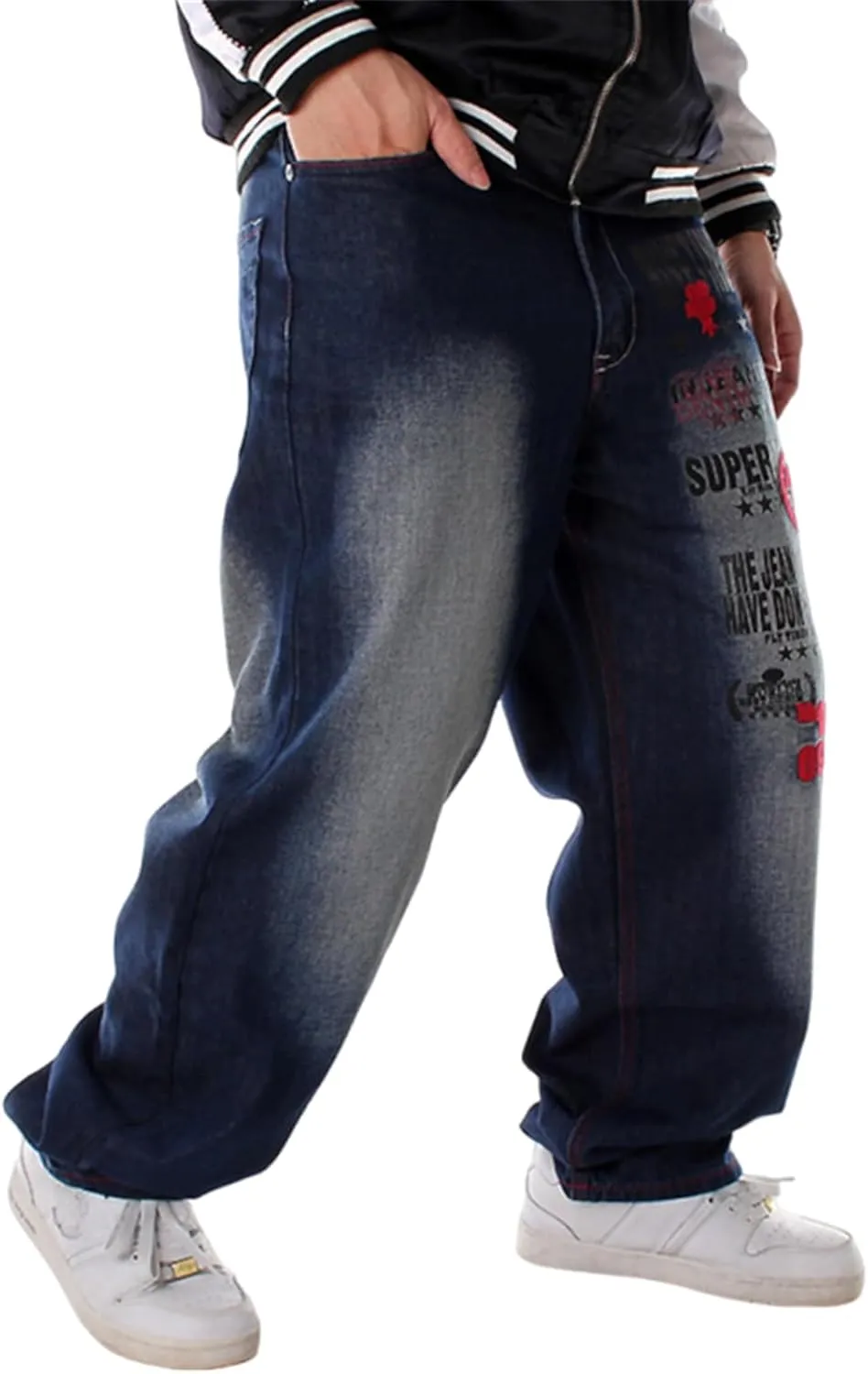LUOBANIU Men's Y2K Hip Hop Style Baggy Jeans Denim Loose Fit Vintage Embroidered Dance Skateboard Pants