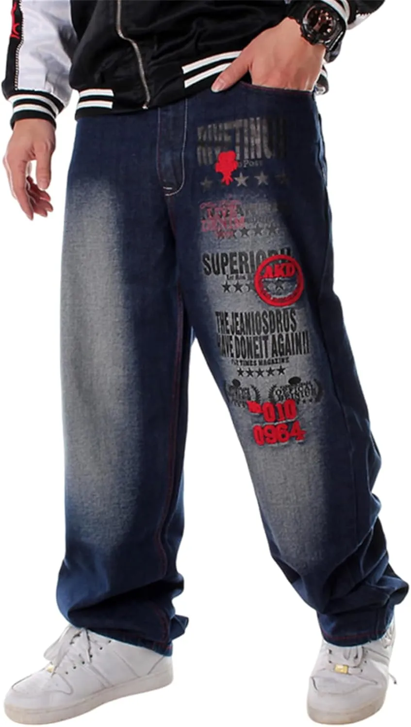 LUOBANIU Men's Y2K Hip Hop Style Baggy Jeans Denim Loose Fit Vintage Embroidered Dance Skateboard Pants