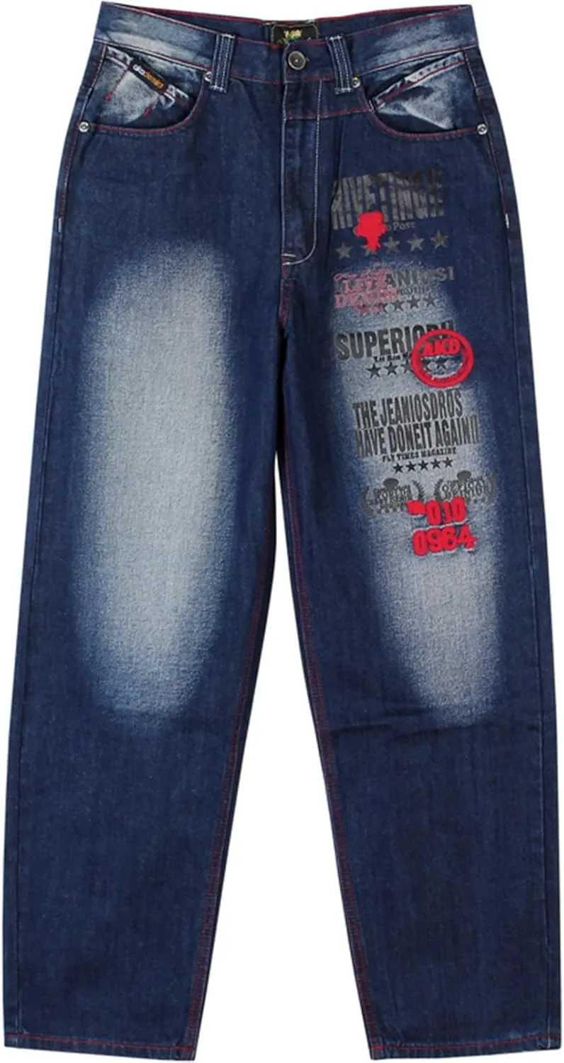 LUOBANIU Men's Y2K Hip Hop Style Baggy Jeans Denim Loose Fit Vintage Embroidered Dance Skateboard Pants