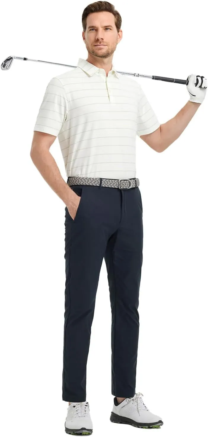 M MAELREG Golf Shirts for Men Short Sleeve Dry Fit Striped Performance Lightweight Moisture Wicking Collared Casual Golf Polo