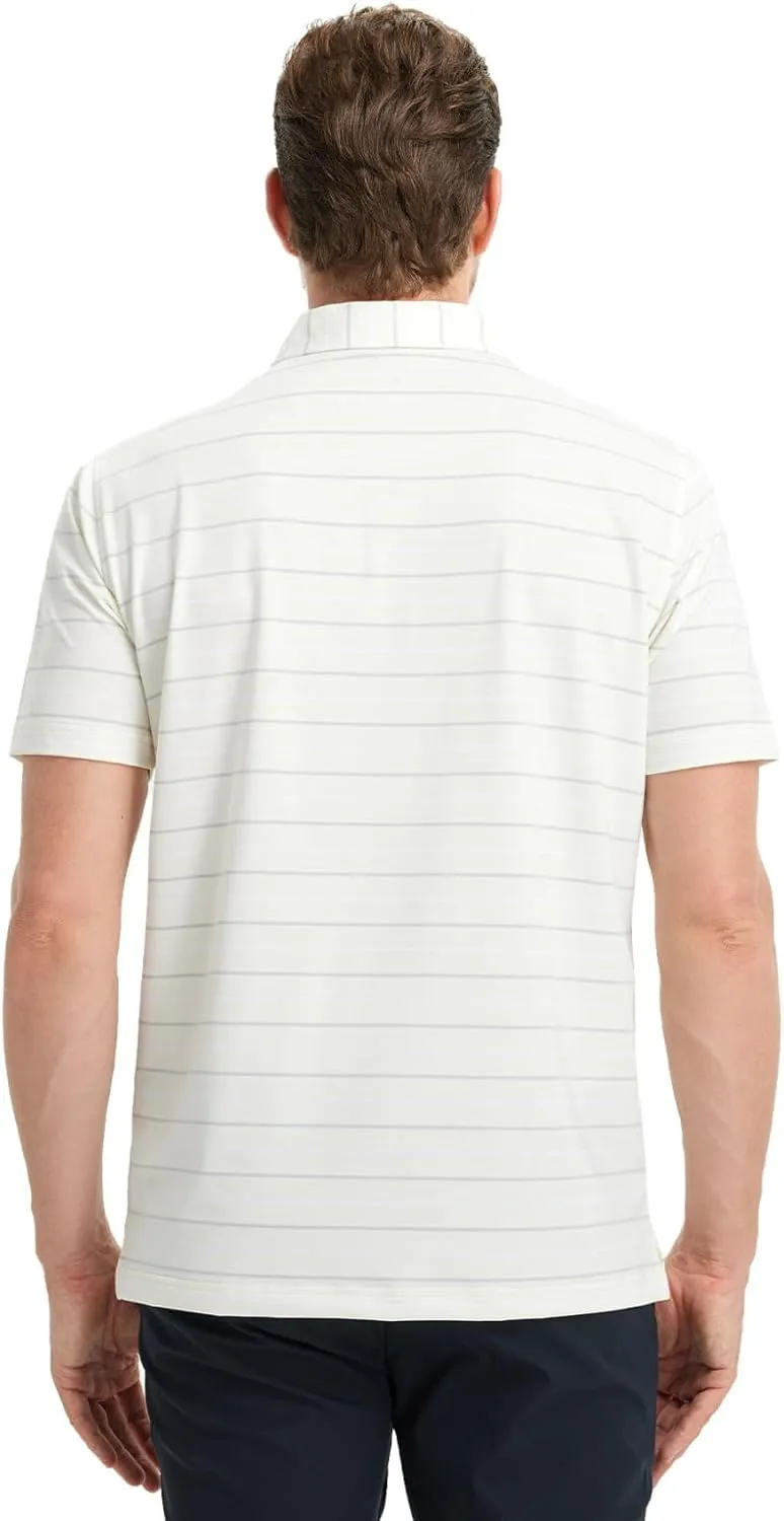 M MAELREG Golf Shirts for Men Short Sleeve Dry Fit Striped Performance Lightweight Moisture Wicking Collared Casual Golf Polo