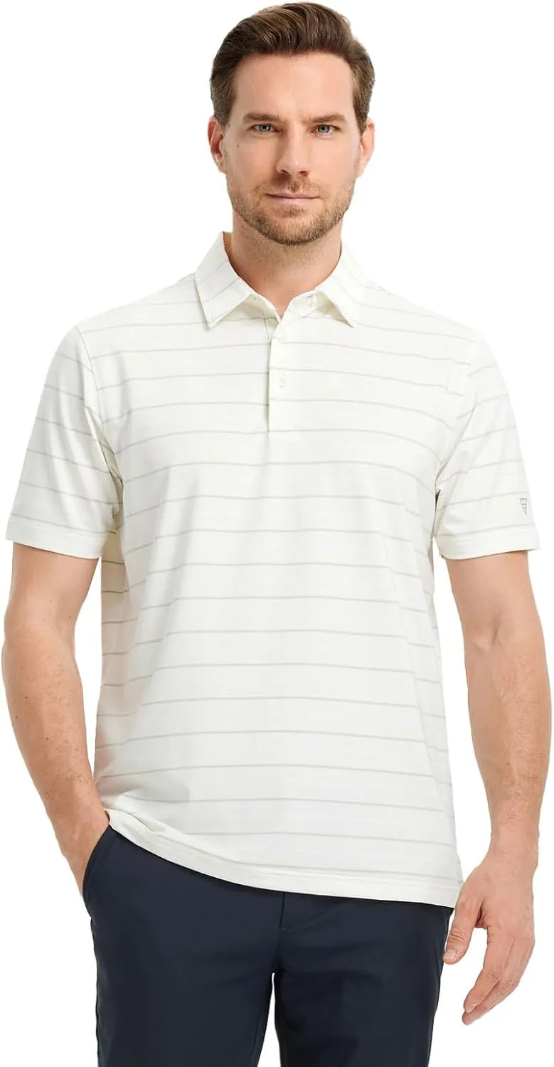 M MAELREG Golf Shirts for Men Short Sleeve Dry Fit Striped Performance Lightweight Moisture Wicking Collared Casual Golf Polo