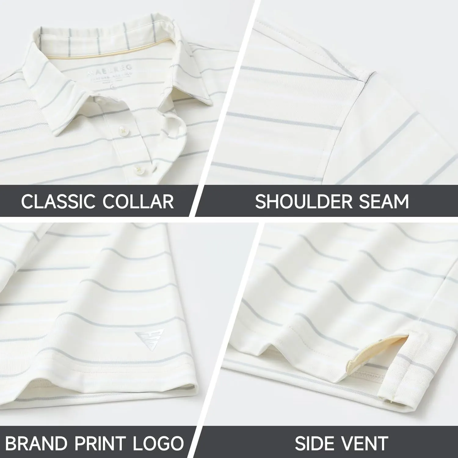 M MAELREG Golf Shirts for Men Short Sleeve Dry Fit Striped Performance Lightweight Moisture Wicking Collared Casual Golf Polo