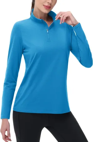 MAGCOMSEN Women's 1/4 Zip Long Sleeve Rash Guard Shirts UPF 50 Quarter Zip Pullover Quick Dry Hiking Workout Tops