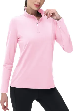MAGCOMSEN Women's 1/4 Zip Long Sleeve Rash Guard Shirts UPF 50 Quarter Zip Pullover Quick Dry Hiking Workout Tops