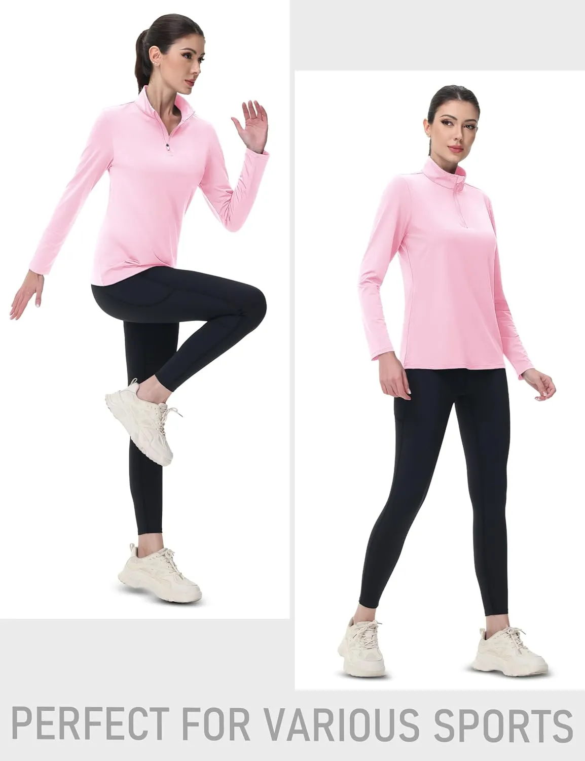 MAGCOMSEN Women's 1/4 Zip Long Sleeve Rash Guard Shirts UPF 50 Quarter Zip Pullover Quick Dry Hiking Workout Tops