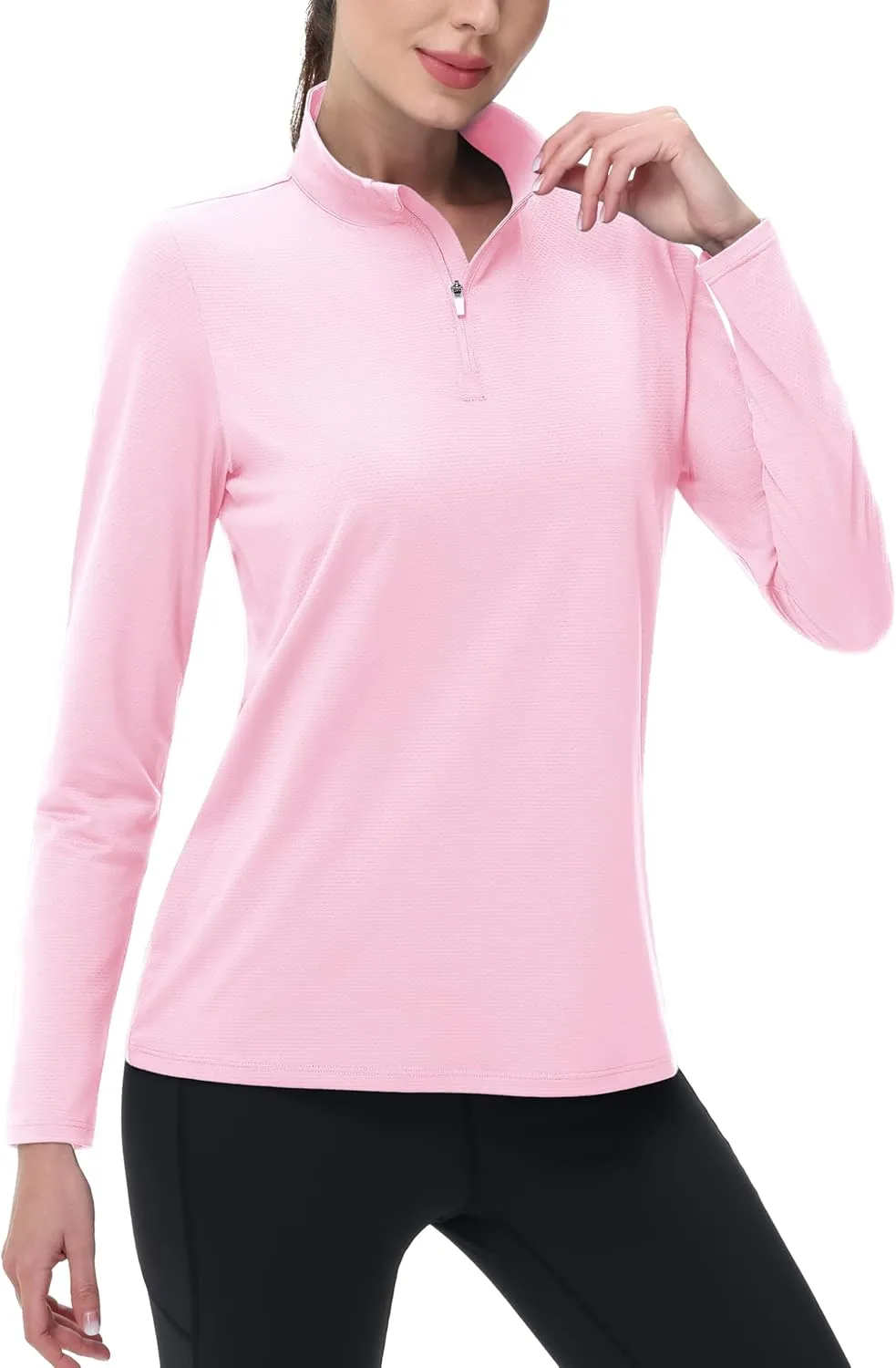 MAGCOMSEN Women's 1/4 Zip Long Sleeve Rash Guard Shirts UPF 50 Quarter Zip Pullover Quick Dry Hiking Workout Tops