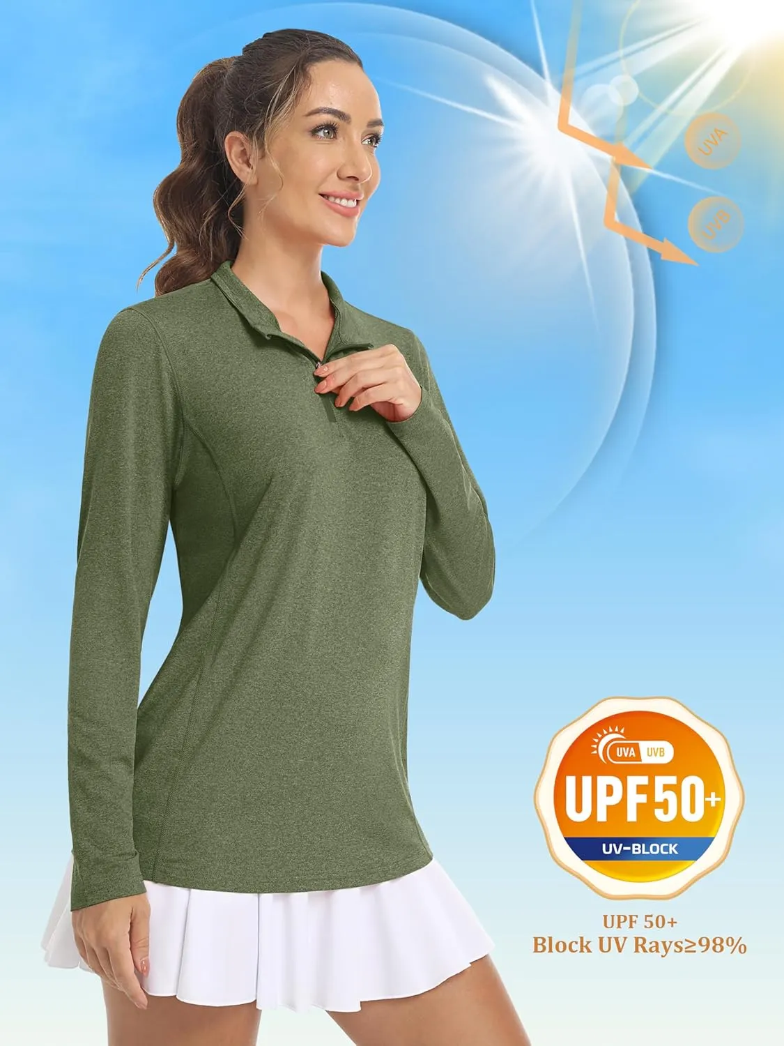 MAGCOMSEN Women's Long Sleeve Shirts 1/4 Zip Pullover UPF 50  Sun Protection Quick Dry Hiking Athletic Workout Tops