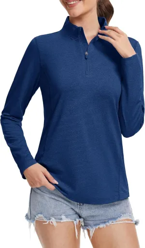 MAGCOMSEN Women's Long Sleeve Shirts 1/4 Zip Pullover UPF 50  Sun Protection Quick Dry Hiking Athletic Workout Tops