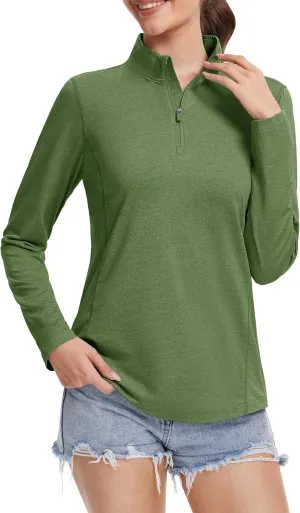MAGCOMSEN Women's Long Sleeve Shirts 1/4 Zip Pullover UPF 50  Sun Protection Quick Dry Hiking Athletic Workout Tops